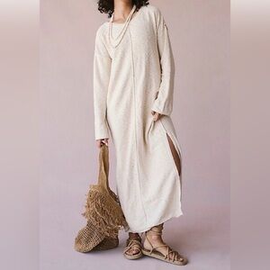 Free People Bri Sweater Maxi Dress Cream Boho Slit Lounge S